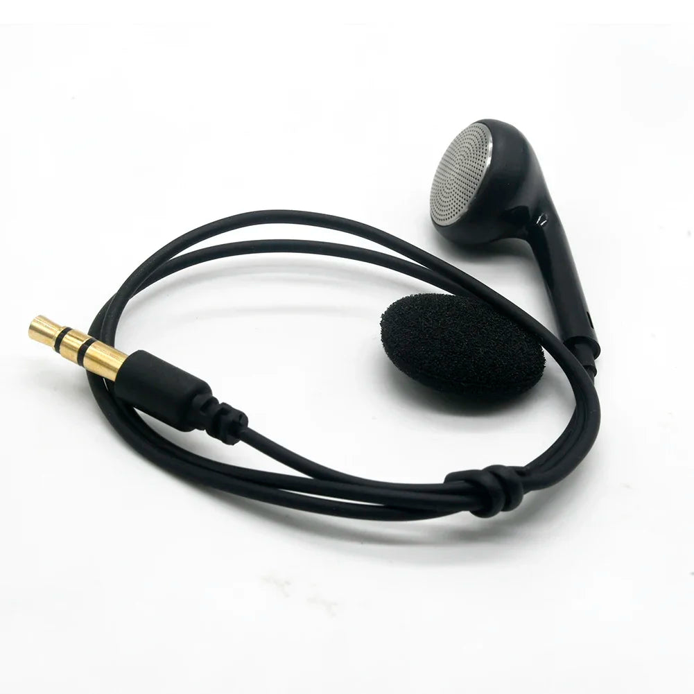Black single sided wired headphone earbud drivers with gold-plated 3.5mm jack for walkie talkie multifunctional use