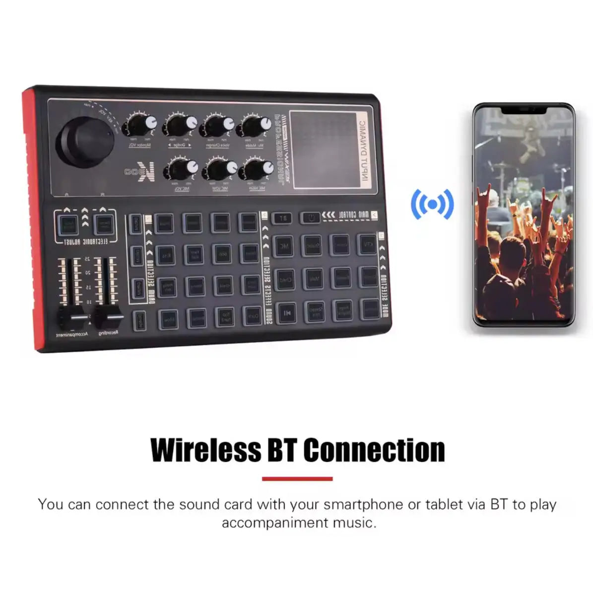 Black and red sk300 sound card interface mixer professionale with multiple knobs buttons and voice changer multiple effects