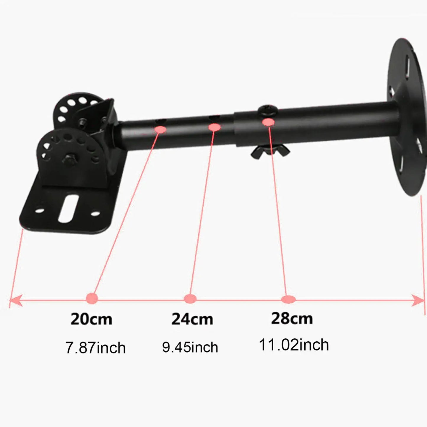 Black metal smart speaker stand with adjustable detachable wall mounted speaker holder and extendable mounting arm