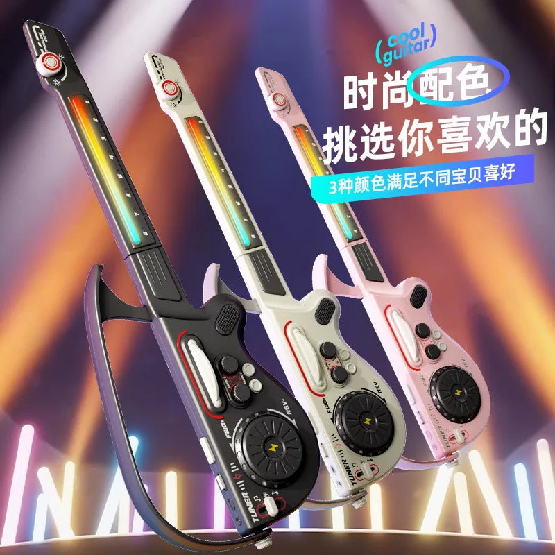 Three colorful foldable multifunctional creative kids electronic bass keyboard musical instruments with led strips and control knobs
