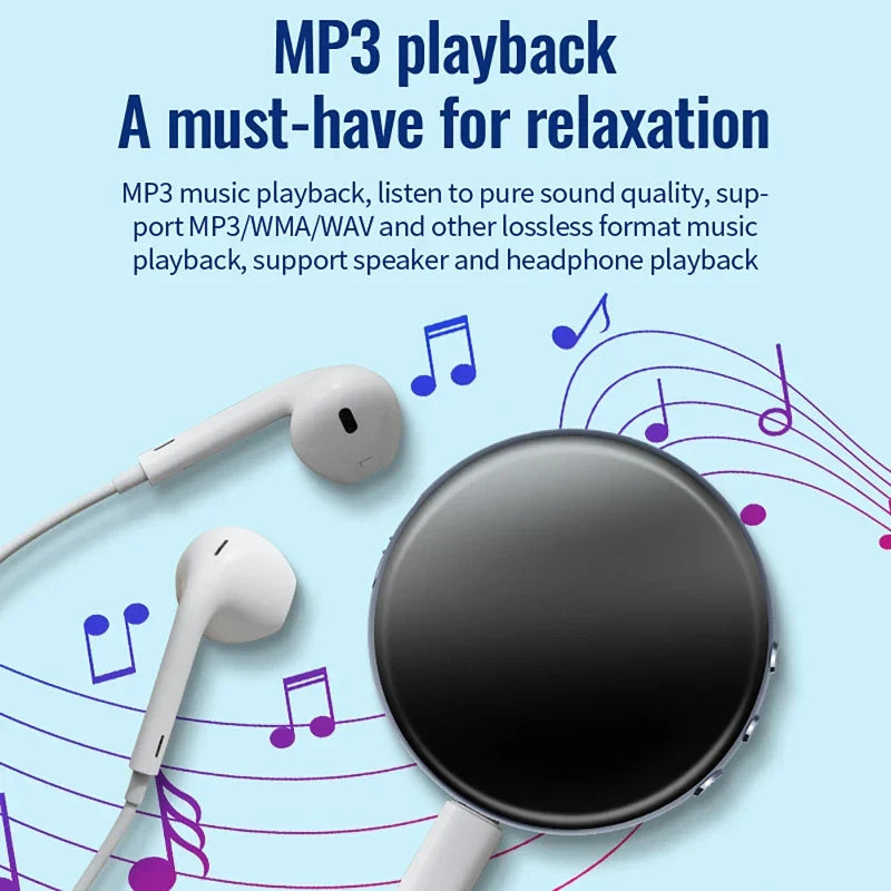 White wired earphones paired with a sleek black magnetic mp3 recorder hd noise reduction super for learning and conferences