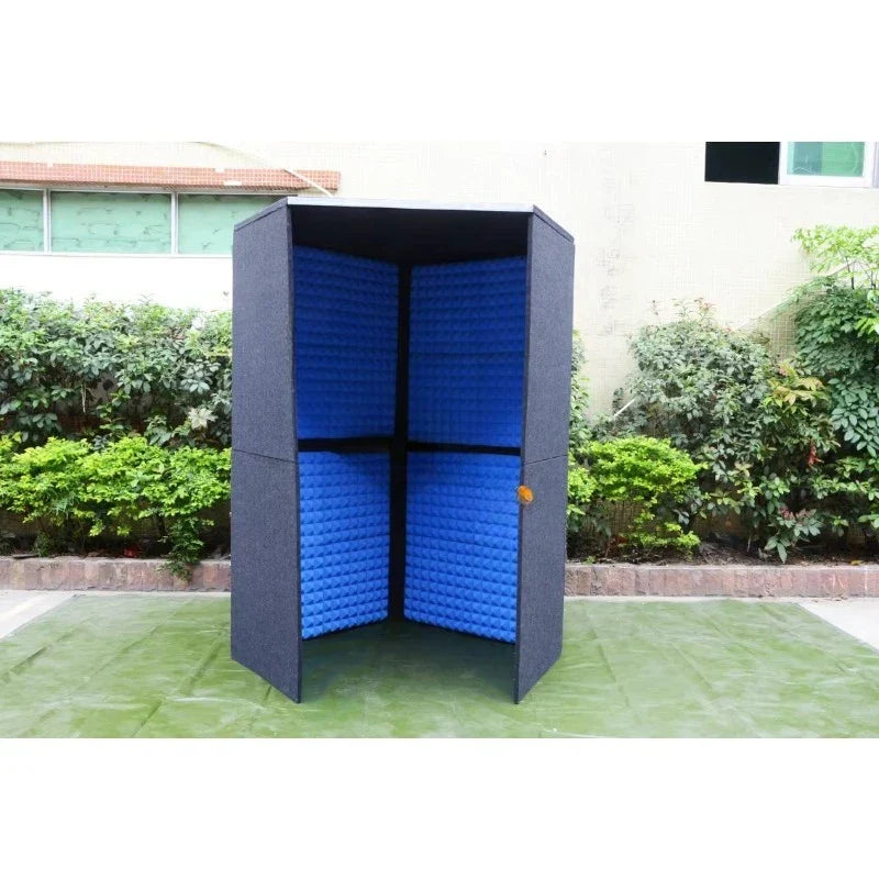 Blue acoustic foam panel booth with black frame for portable home studio office professional sound table use