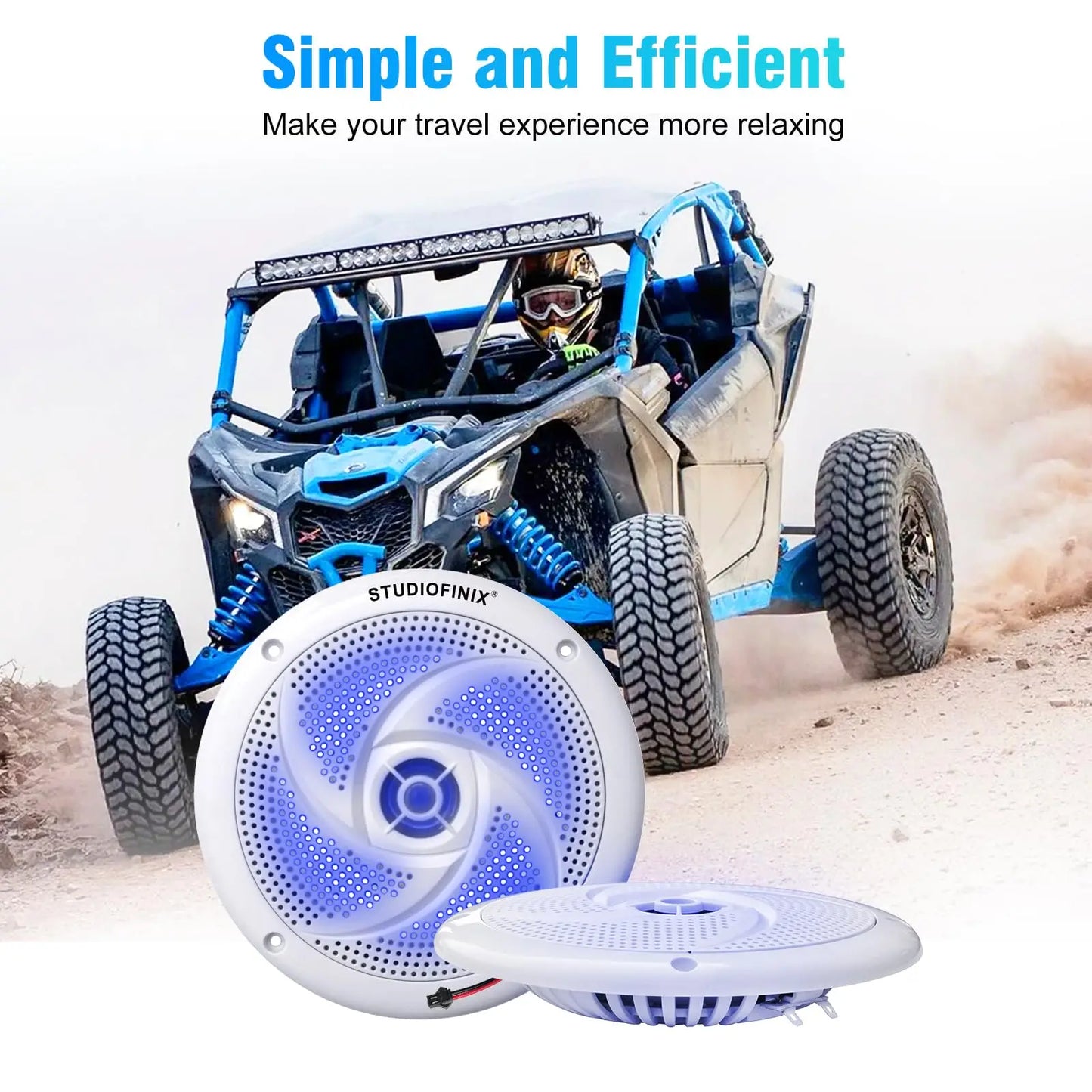 Studiofinix 6.5 inch 240w waterproof marine speakers 2pk white with perforated grille for utv golf cart use