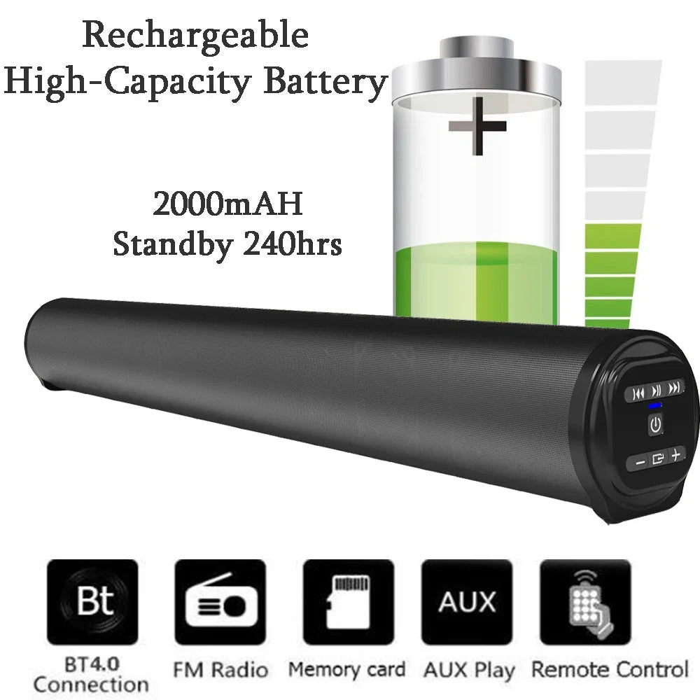 Black cylindrical super powerful sound bar with textured surface and control buttons bluetooth speaker surround stereo home use