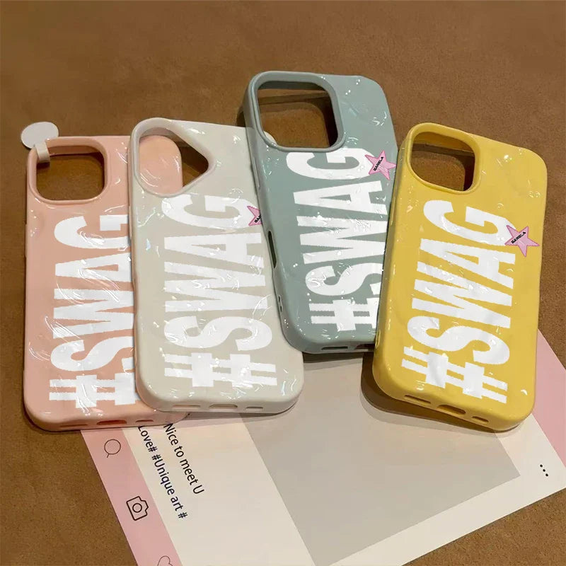 Pastel-colored glossy swag hip hop personalized alphabet phone cases for iphone 16 plus 17air wave with pink star accent