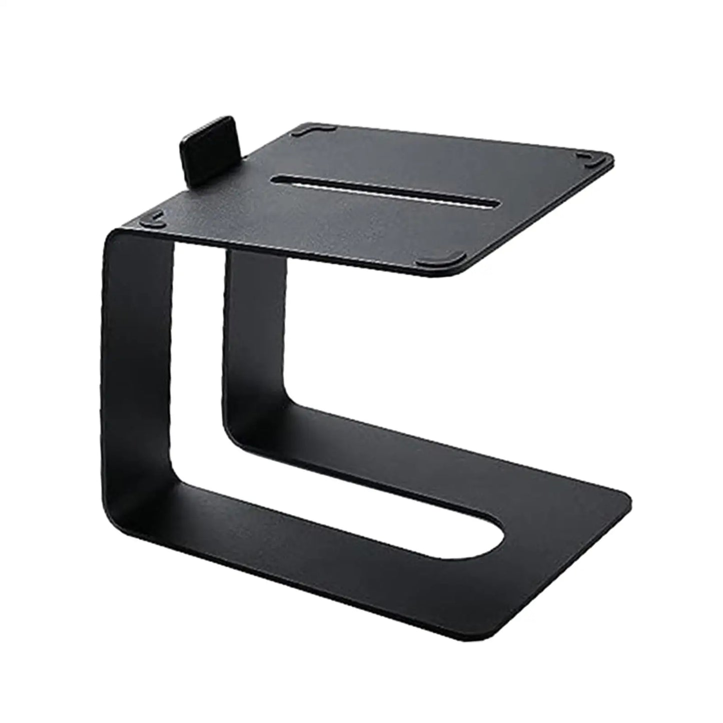 Black metal computer speaker stand rack with minimalist design and small clip for tabletop speaker stand use