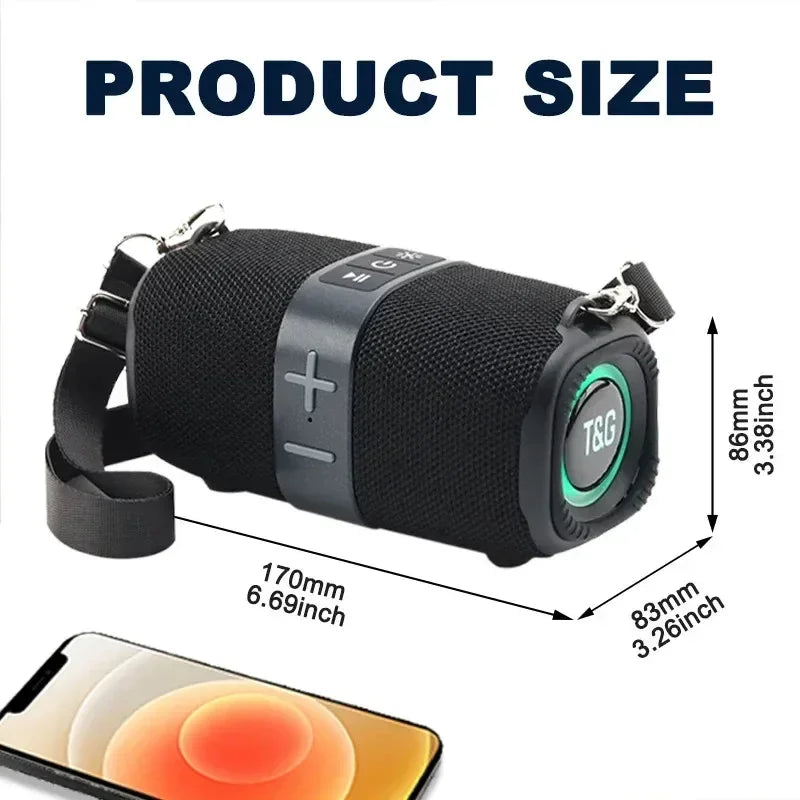 Black tg667 outdoor protable wireless bluetooth speaker dual speaker with textured fabric body and silver control panel