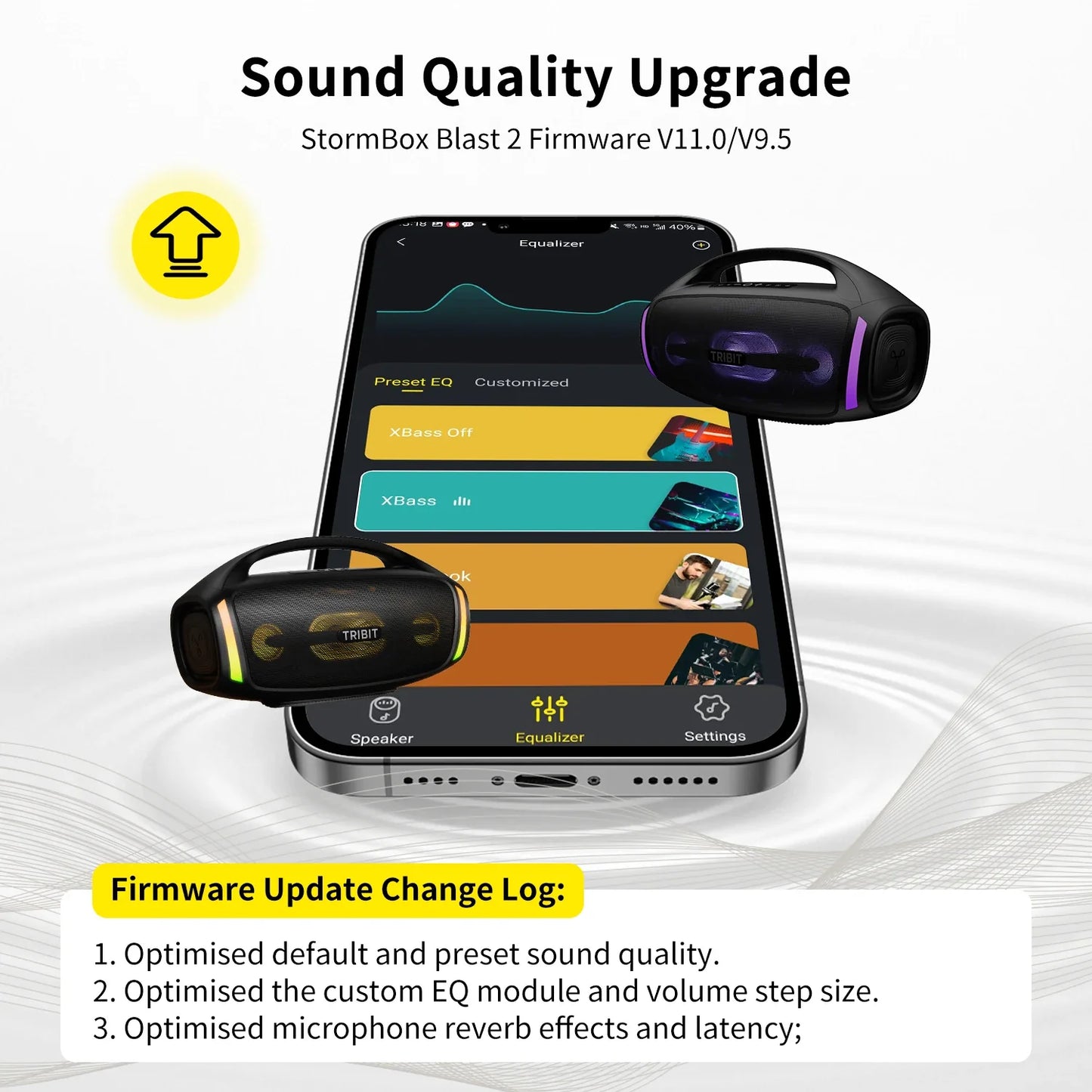 Black and purple tribit stormbox blast 2 Bluetooth speaker with 200W power, subwoofer, and compact design for outdoor use