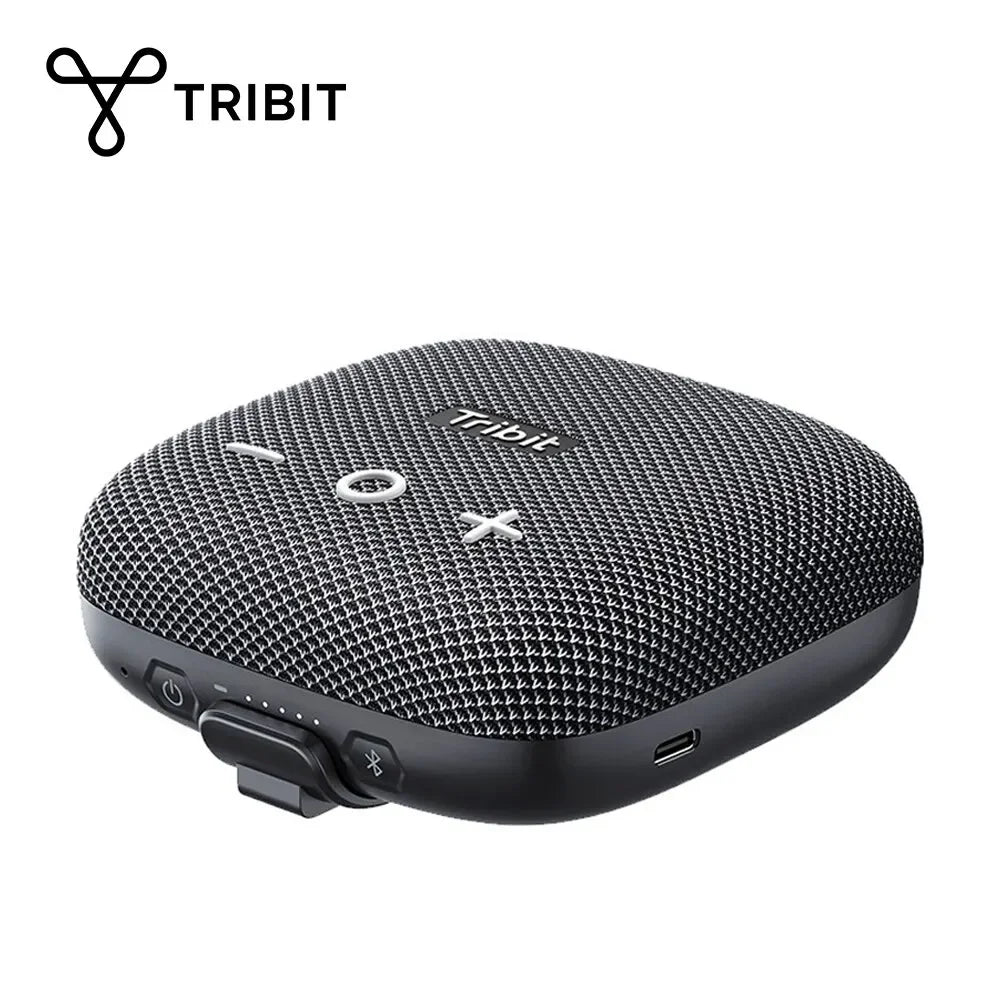 Black tribit stormbox micro 2 portable bluetooth speaker with textured mesh grille silver buttons ip67 waterproof for outdoor activities