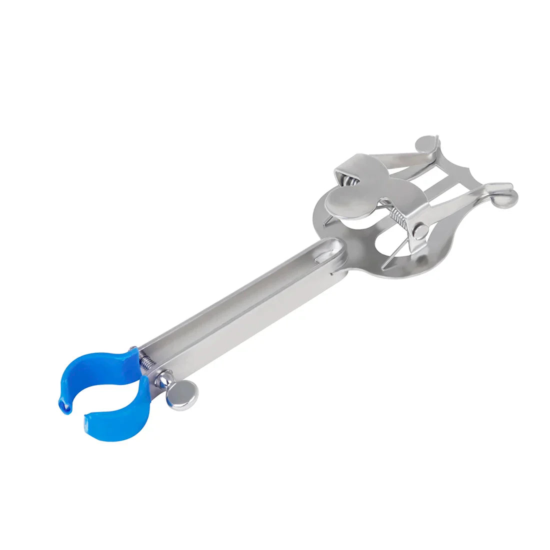 Silver metal violin bow holder with blue clamp end for trumpet music stand portable clip brass instrument trombone use
