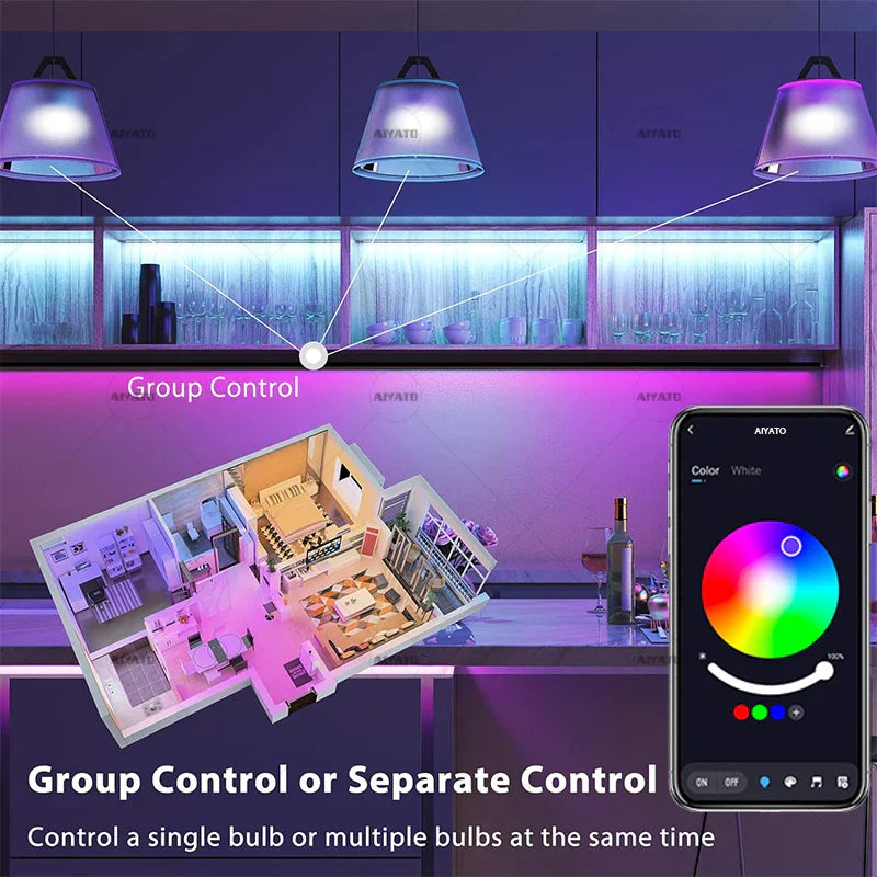 Smart led pendant lights with tuya bluetooth led dimmable bulb lamps feature adjustable color and group control via app