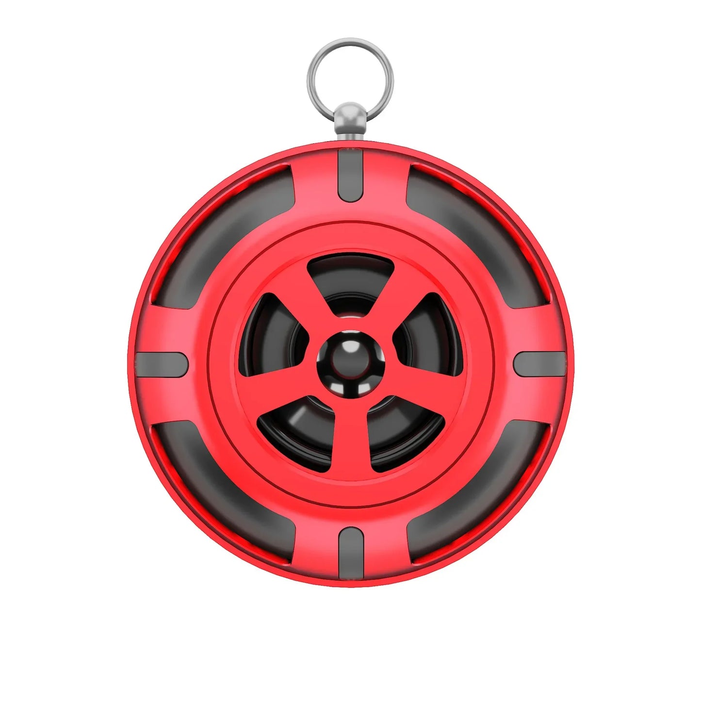 Red circular portable tweeter car speaker with black accents and metal ring for high efficiency loudspeaker super power audio use