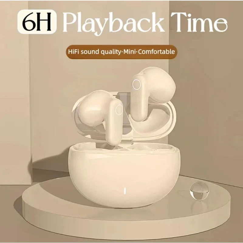 Cream-colored tws bluetooth wireless headset ky5 earbuds with sleek matte finish and quick charge time for type beat music