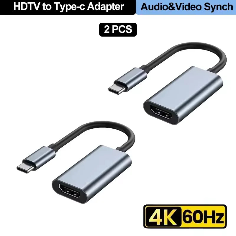 Silver-colored type c to hdmi converter 4k 60hz with black cable for ipad pro samsung galaxy s10 video sync