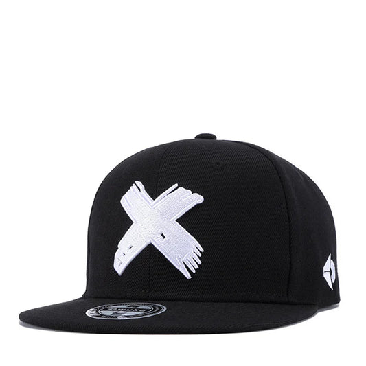 Black snapback baseball cap with white letter x embroidery designed for hats spring autumn and baseball caps sunscreen use