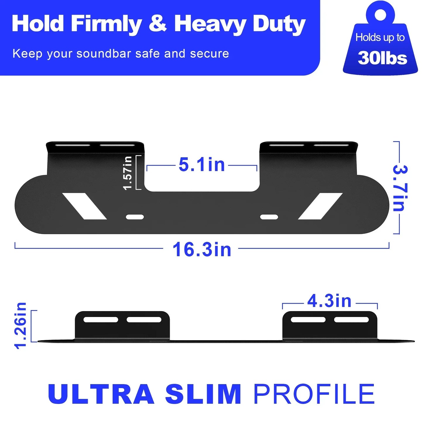 Black ultra-slim profile soundbar mount durable audio stand carbon steel speaker holder enhances space saving