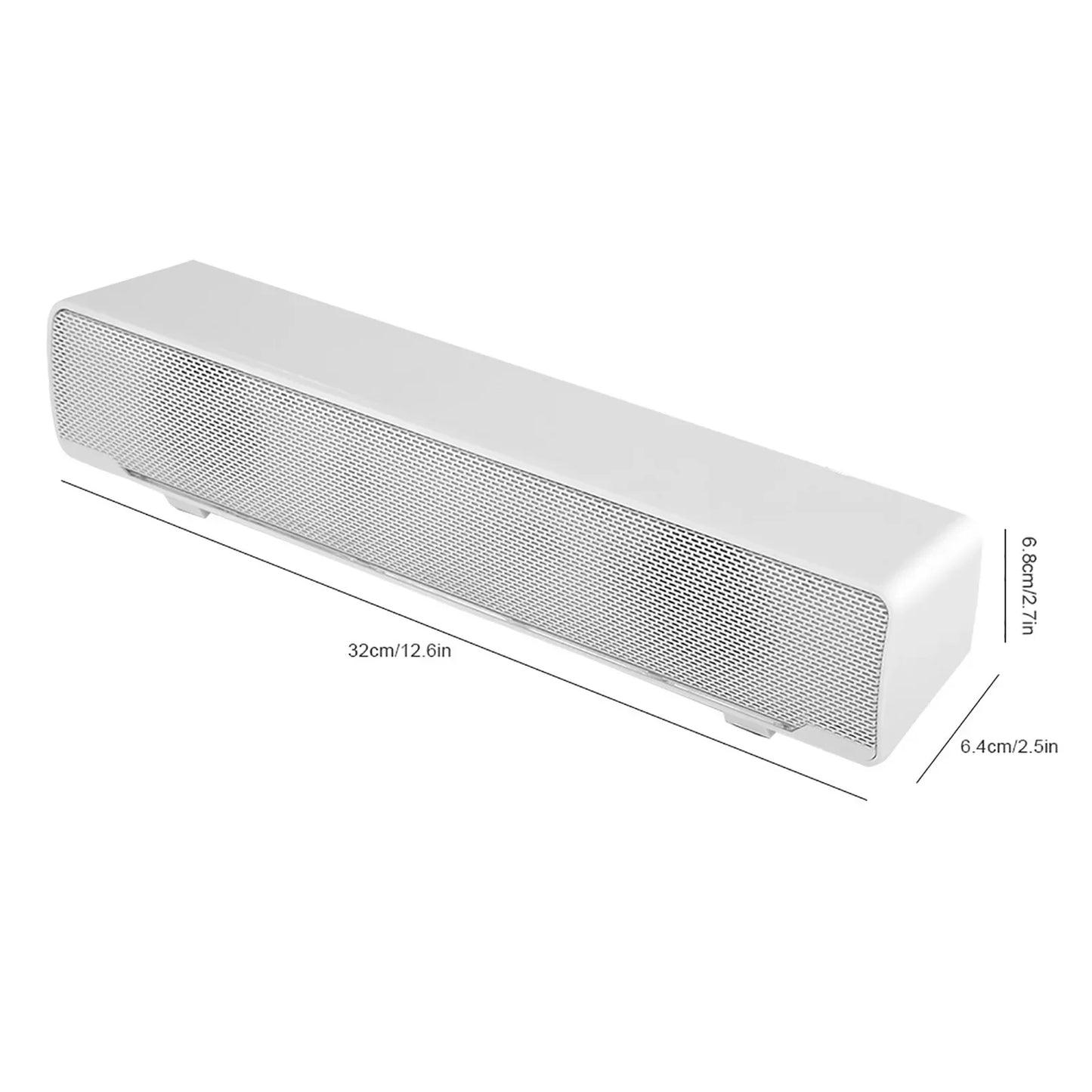White rectangular universal usb wired soundbar with perforated grille and 3.5mm input multi-compatible bass surround sound