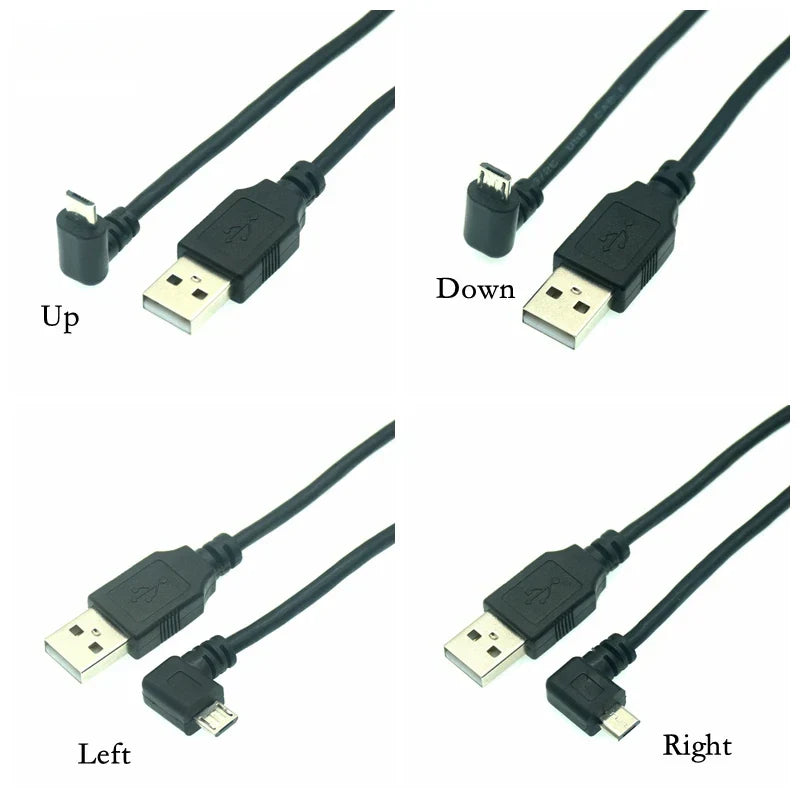 Black usb-a to micro-usb connector short cable with 90 degree usb micro bend for data charge connector use