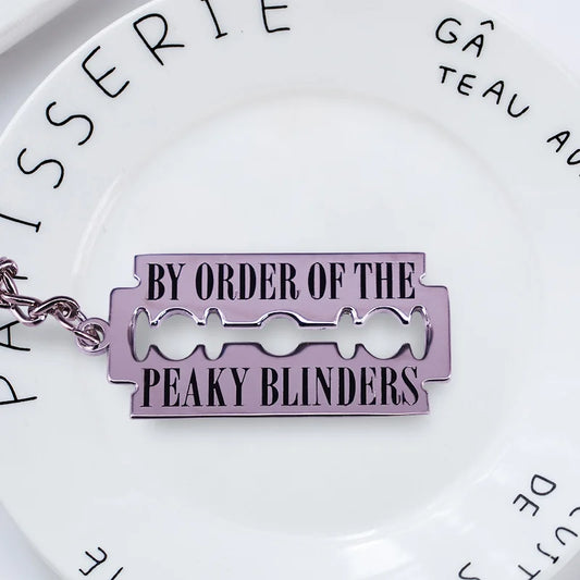 Lavender enamel street gang razor blade keychain peaky blinders metal keyring crime drama television accessory