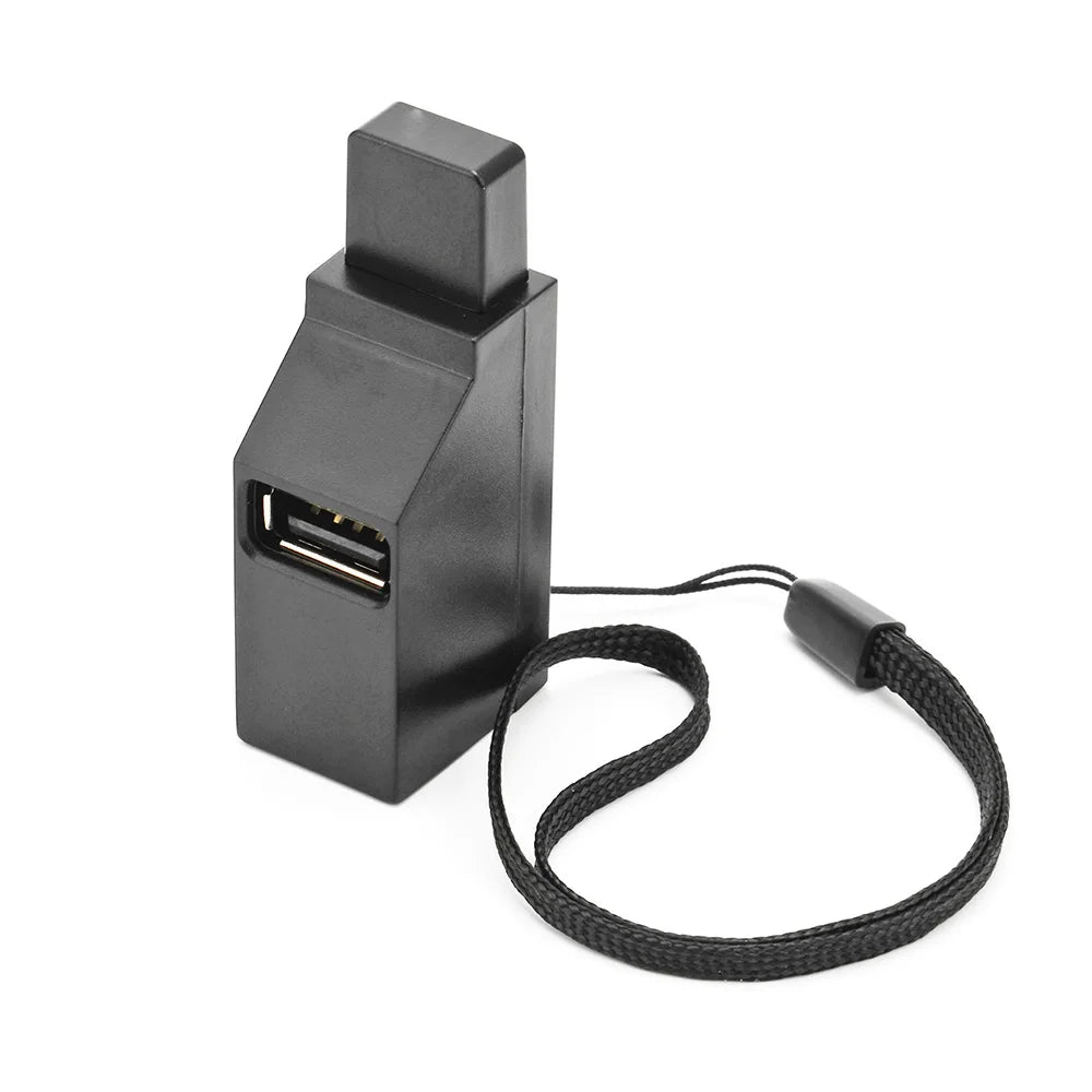 Black plastic usb 3.0 hub adapter extender with built-in lanyard for laptop u disk and type beat music use
