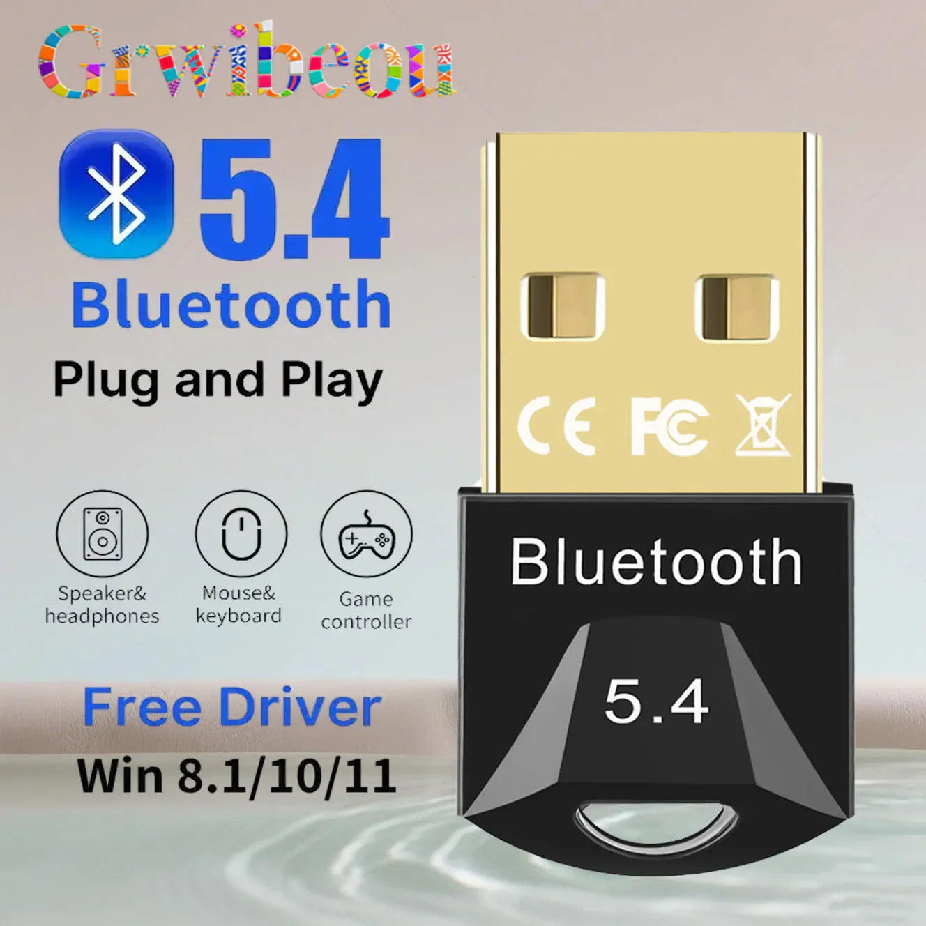 Gold and black usb bluetooth dongle receiver with sleek compact design for extended transmission distance and plug-and-play use