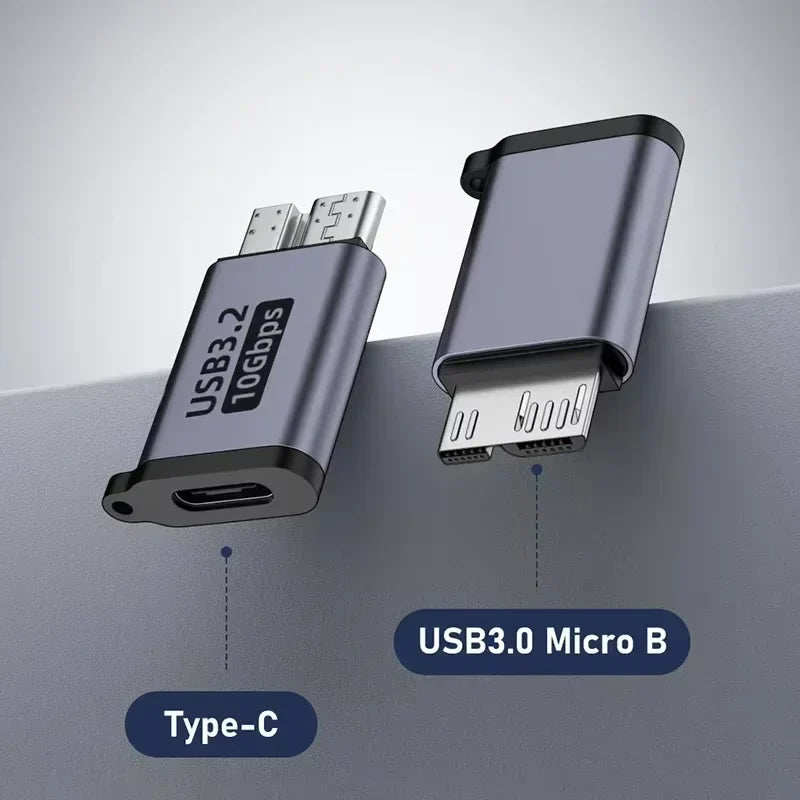Silver usb 3.0 adapter with micro b connector and type c female for disk box Samsung and external hard drives