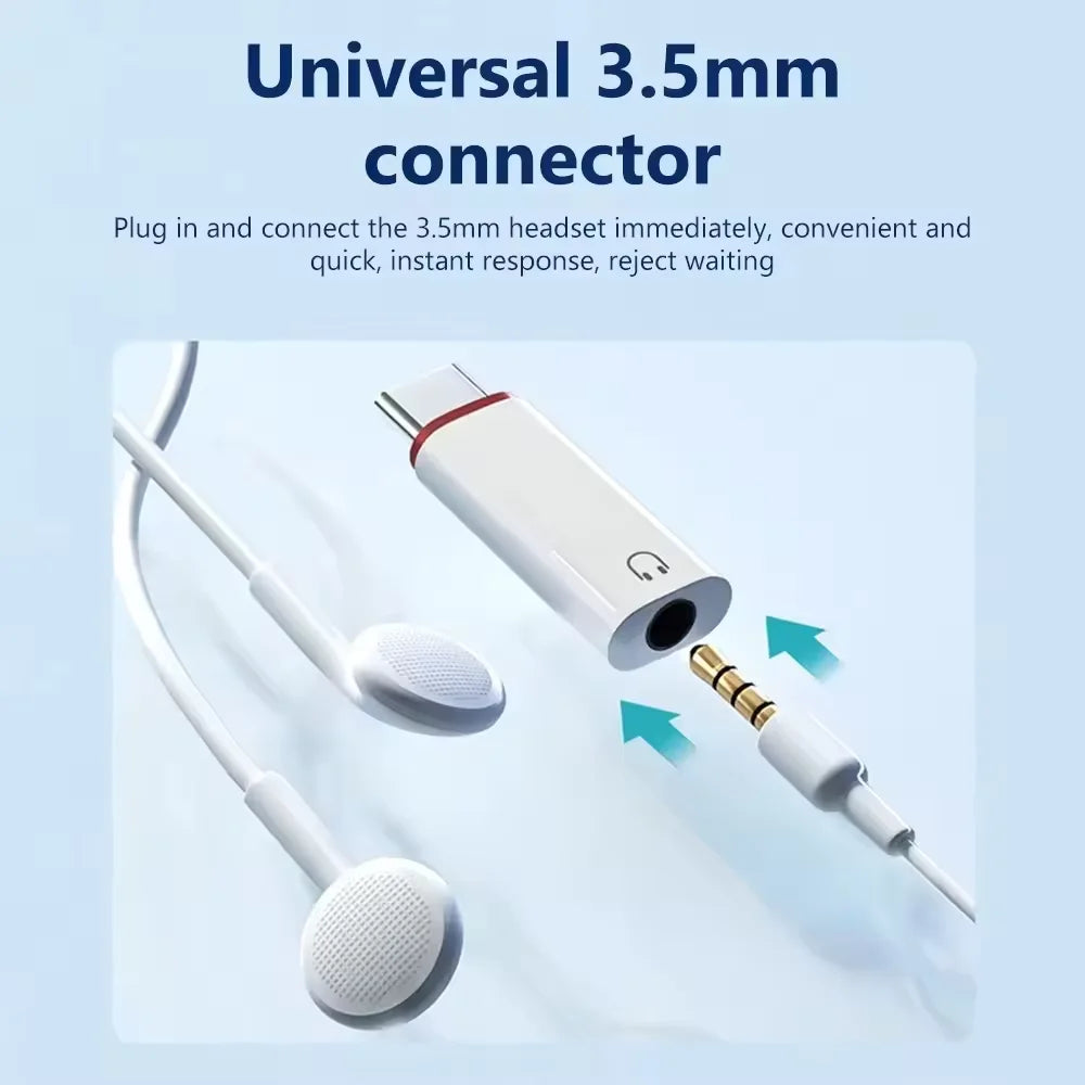 White usb c audio earphone adapter with red accent and gold 3.5mm headphone connector for iphone 15 and samsung