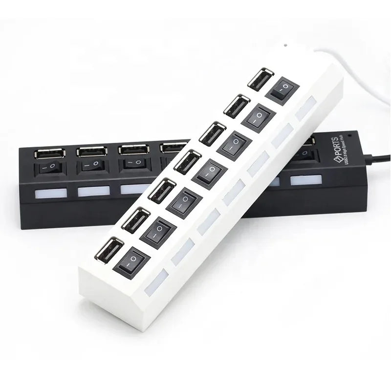 White plastic usb hub with black switches and ports multi usb splitter power adapter for laptop macbook accessories