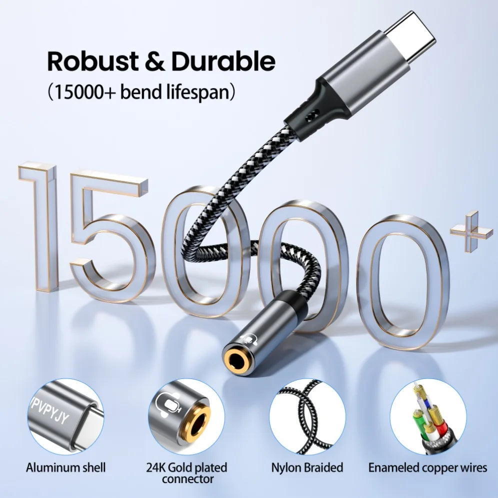 Silver usb type c to 3.5mm jack earphone adapter with braided nylon and aluminum shell for pro samsung galaxy huawei xiaomi