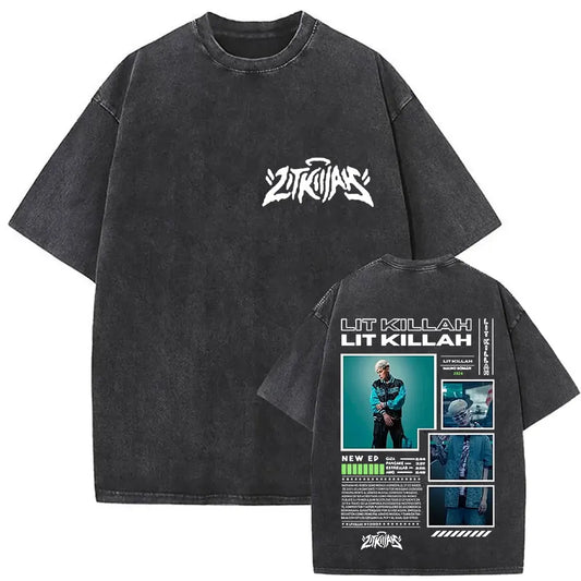 Rapper Lit Killah Tour 2025 Album Graphic T-shirts Mens Clothing Fashion Pop Music T Shirts Vintage Washed 100% Cotton Tops Tees