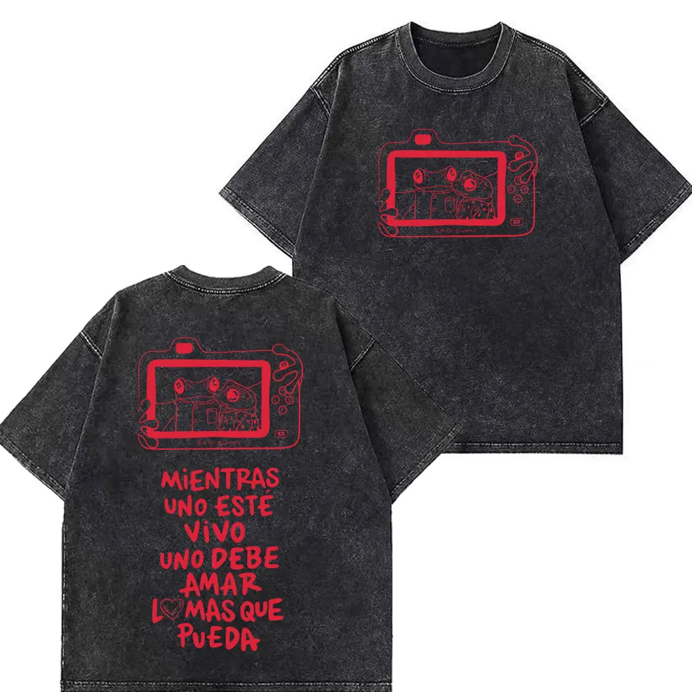 Rapper Bad Bunny Tour 2026 Debi Tirar Mas Fotos DTMF Merch Vintage Washed Tees Men Women Fashion T Shirts Cotton Casual T-shirts