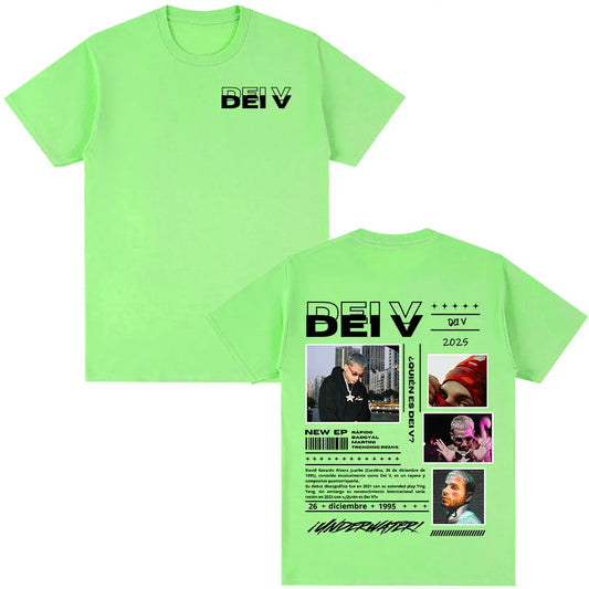 Rapper Dei V Quien Es Dei V? Tour 2025 T-shirts Men Women Vintage Hip Hop Music T-shirt Unisex O-Neck Oversized Cotton T Shirt