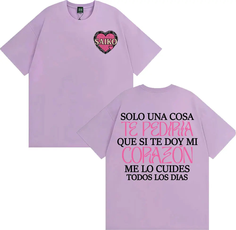 Rapper SAIKO Corazón Album Letters Print Tee Shirt Men Women Fashion Hip Hop Gothic T-shirt Cotton 100% Casual Oversized T Shirt
