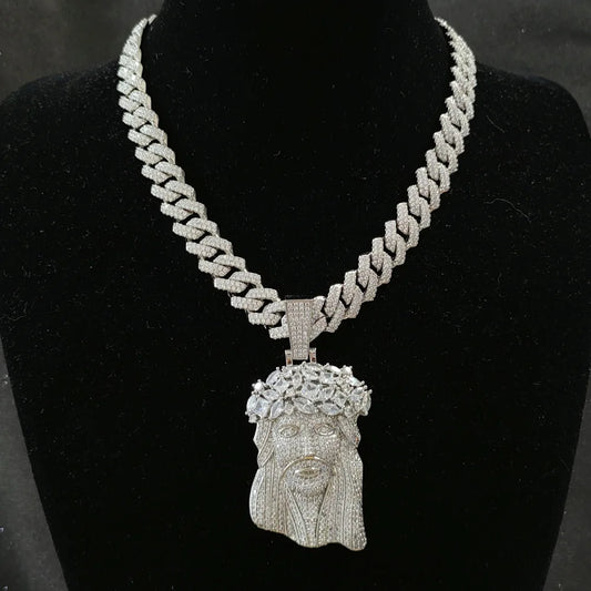 Hip Hop 5A+ CZ Stone Paved Bling Iced Out Big JESUS PIECES Pendants Necklaces for Men Rapper Jewelry with 14MM cuban chain