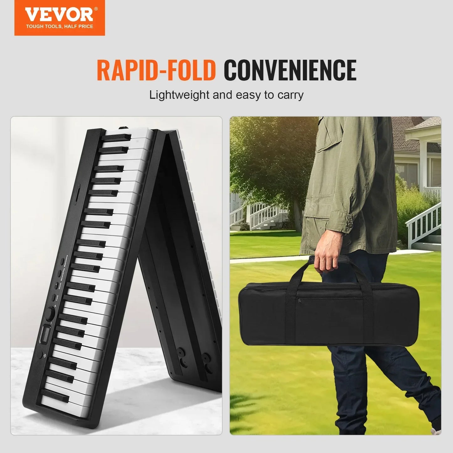 Black vevor 88 key foldable piano rechargeable with white and black keys keyboard piano bluetooth midi portable electronic