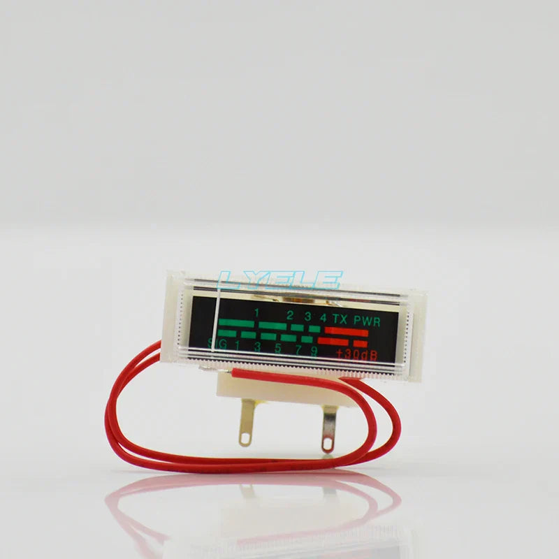 Compact digital transmitter power meter with black display, green and red led bars, clear casing for ohms sound signal indicator