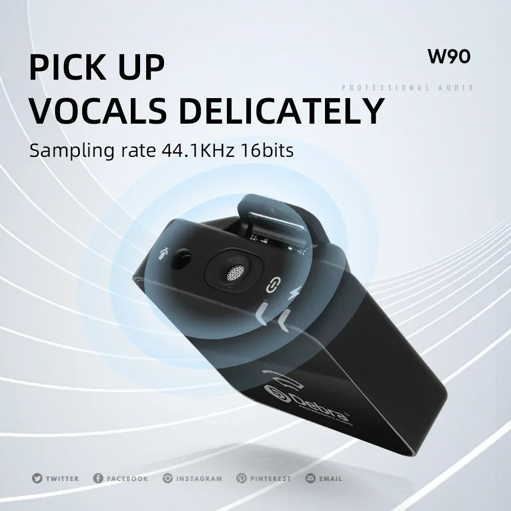 Black deba w90 wireless recording microphone with transparent protective cover noise reduction suitable for dslr cameras mobile