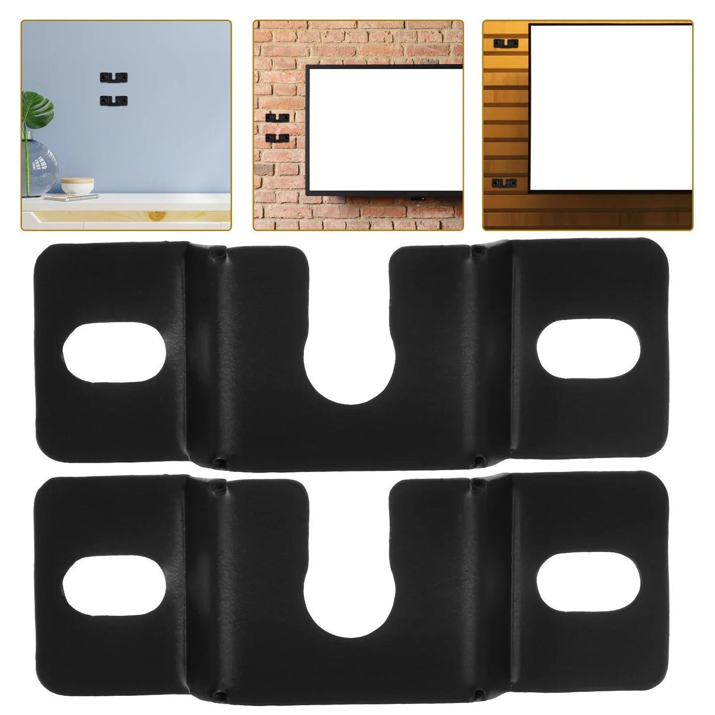 Black metal pared para barra shelf mounts brackets pair black lightweight with oval cutouts and u-shaped central opening