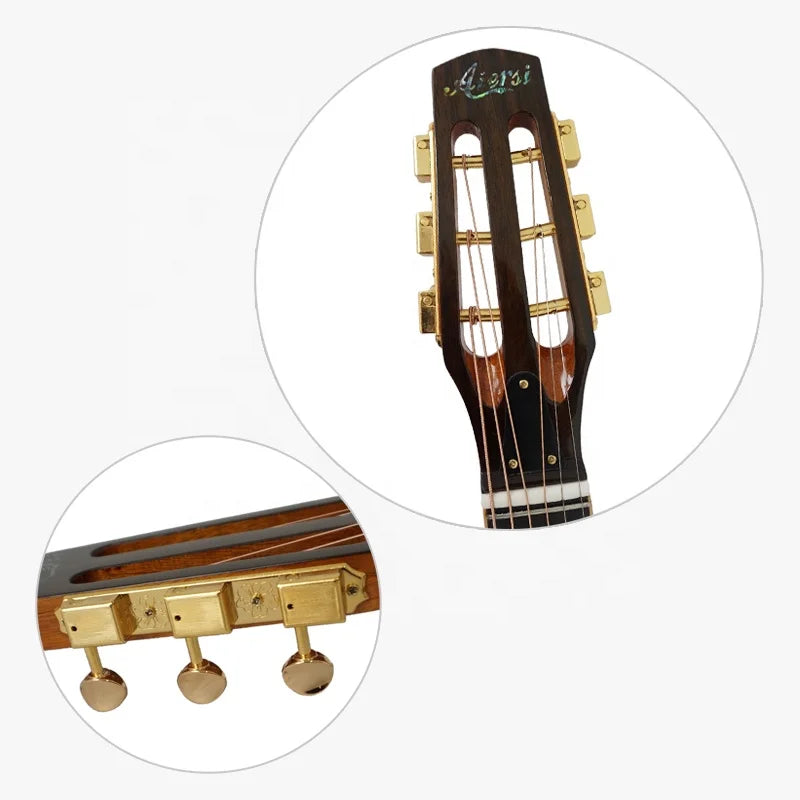 Aerosi classical guitar headstock with dark wood finish and gold tuning machines for wholesale aiersi custom grande bouche gypsy