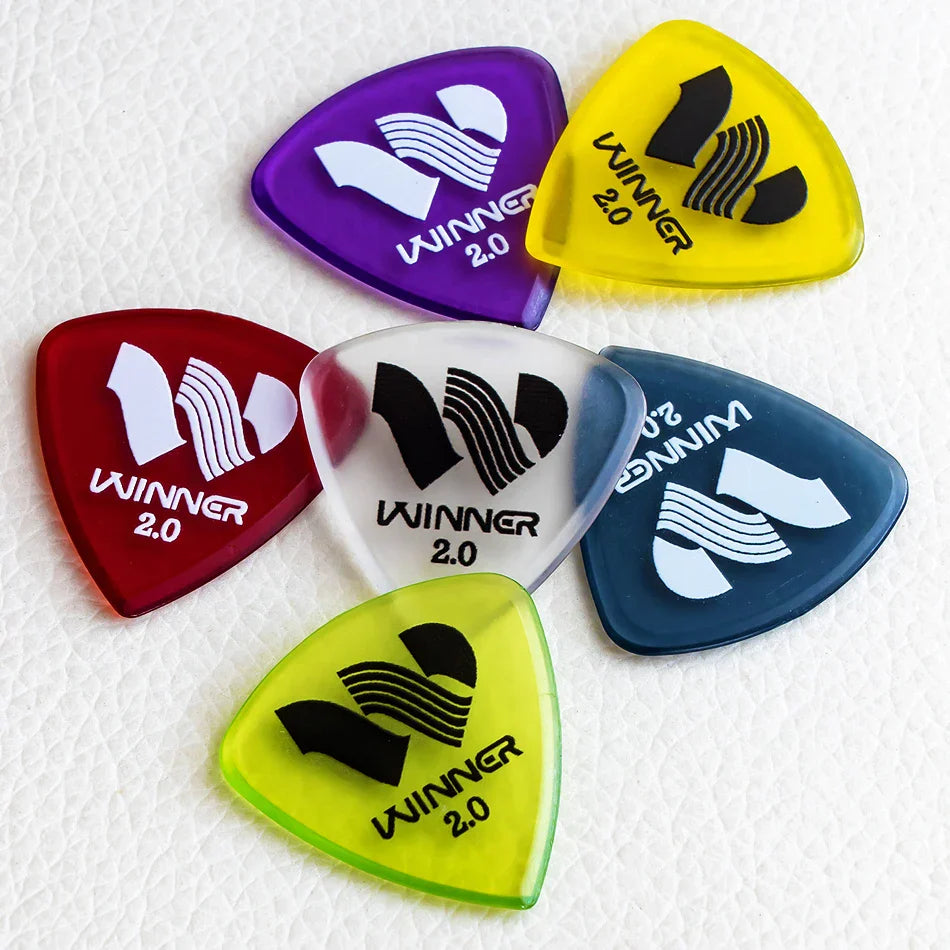 A set of six colorful translucent winner hybrid polycarbon guitar picks 2.0mm for acoustic electric guitar with box accessories
