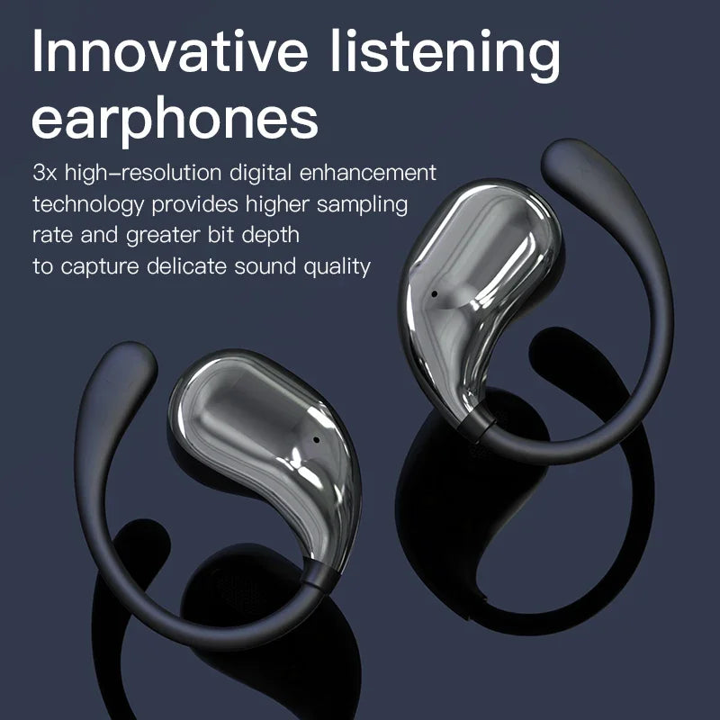 Silver and black wireless bluetooth earphone with touch control earbuds and charging bin display for outdoor sports use