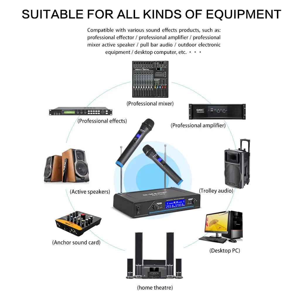 Black wireless microphone g-mark g210v professional with blue led accents and digital display for karaoke and meetings
