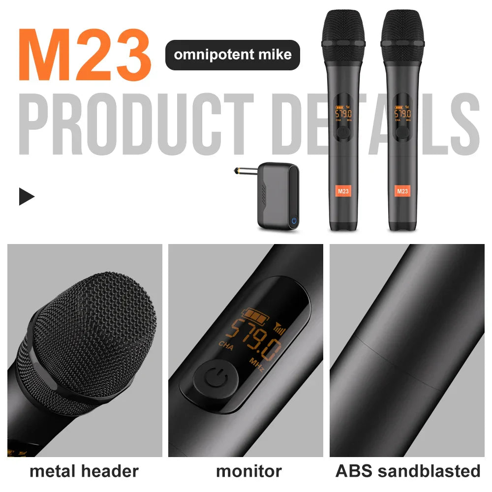 Black m23 wireless microphone with sandblasted abs body and digital display for rechargeable receiver cordless church party speaker