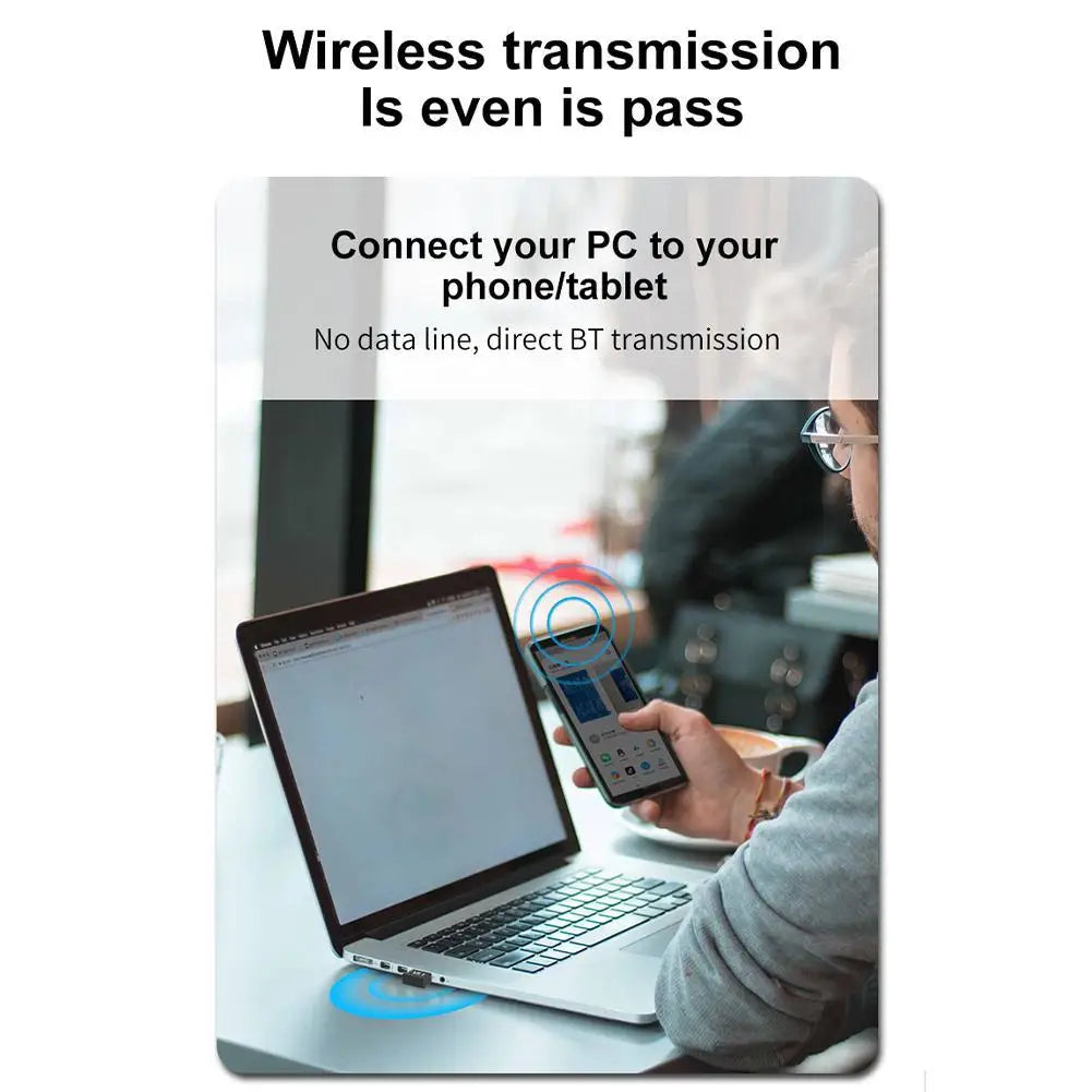 Black wireless usb bluetooth 5.3 adapter with transmitte music receiver function for laptop earphone mini use