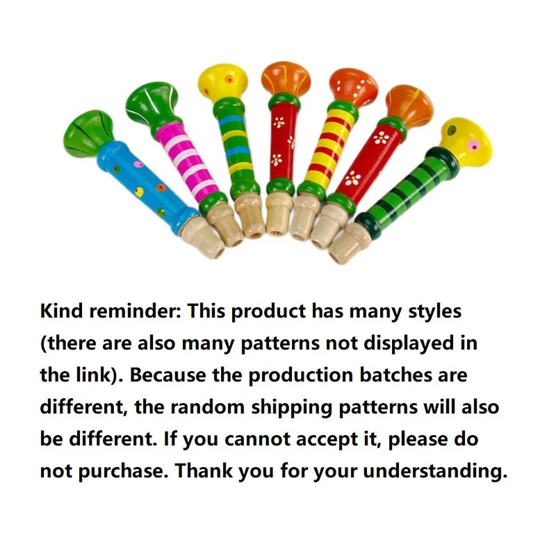 Colorful wooden trumpet children toy flutes with painted patterns for educational montessori toys and sound training games
