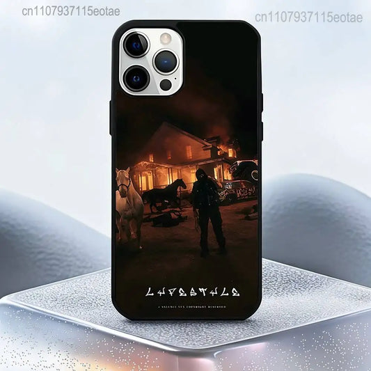 Black smooth glossy protective magnetic case for iphone pro max plus featuring rapper lyfestyle burning house scene