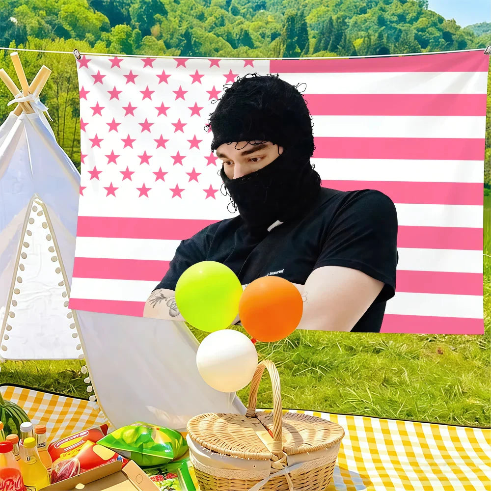 A woven wicker picnic basket with handle on a yellow and white checkered blanket highlighting color difference for yeat singer a dangerous lyfe flag use