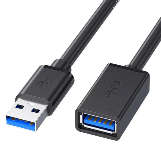 Black usb 3.0 extension cable with blue contacts male to female connector for laptop tv ssd and female computer camera use