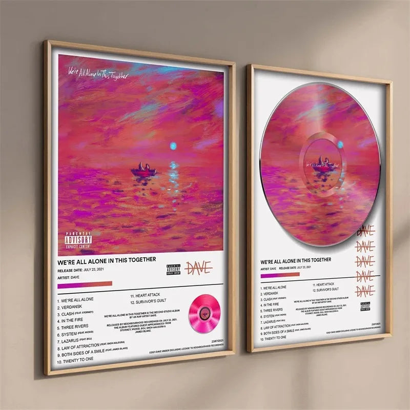 Pop Rapper Music Album Cover DAVE Poster Aesthetic Hip Hop Rock Were All Alone In This Together Canva Print Wall Art Room Decor