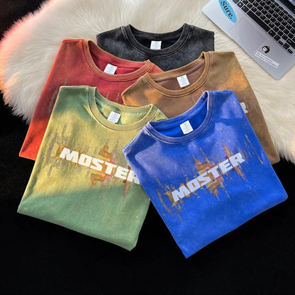 Summer Hip Hop Graffiti Design Short Sleeve T-shirts For Men Wash Distressed Cotton Y2K Tee Shirts Vintage Streetwear Tshirt